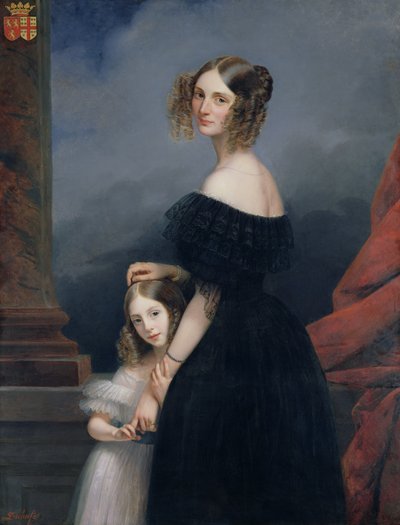 Portrait of Anne-Louise Alix de Montmorency, with her daughter by Claude Marie Dubufe